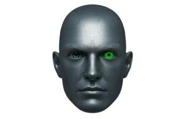 Android head with green eye