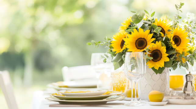 Sunny delight summer sunflower table arrangement for outdoor dining and events