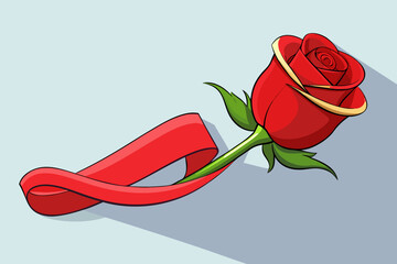 Single red rose with ribbon