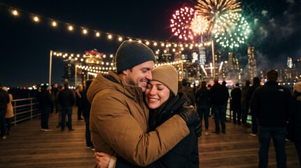 Couple embracing during new year's celebration
