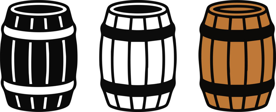 Wooden keg, barrel icon. Line, glyph and filled outline colorful version, Beer barrel outline and filled vector sign. Bar symbol, logo illustration. Different style icons set. Vector graphics