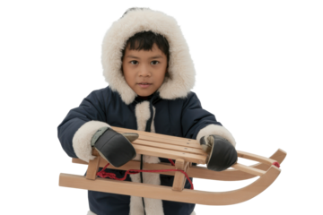 Boy With Sled Isolated
