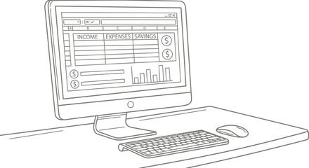 Financial budgeting concept on a desktop computer vector graphic