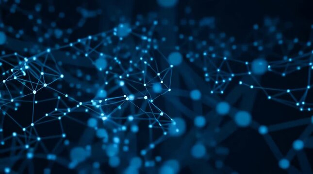 Dynamic network connections in a dark blue background with glowing nodes