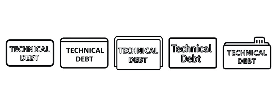 technical debt outline icons collection with multiple styles.