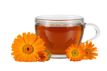 Calendula Tea with Flowers - Isolated