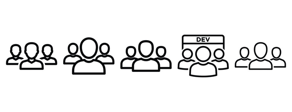 dev team collaboration outline icons collection with multiple styles.