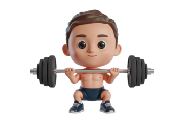 Cartoon Character Lifting Weights - 3D Render