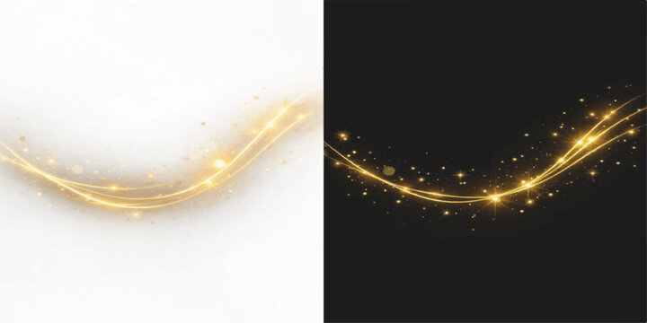 Golden Christmas abstract background with vector illustration of light, stars, snowflake pattern, and gold lines curve design element