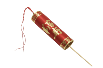 Chinese firecracker with golden characters on black