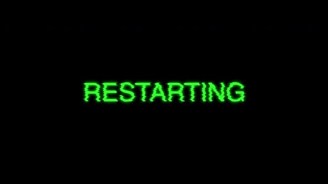 Restarting glitch digital system error screen suitable for tech videos, system prompts, error messages, and retro aesthetics.