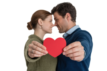 Couple Holding a Red Heart on Transparent Background