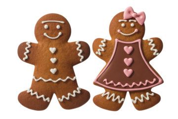 Gingerbread couple on transparent background