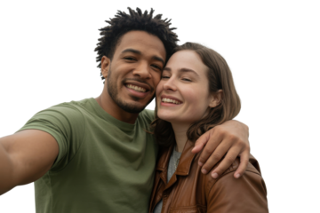 Happy Couple Taking Selfie, Isolated