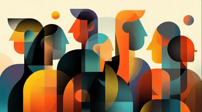 Presenting a vibrant abstract crowd of overlapping shapes in bold colors