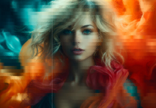 Teal And Orange Pixelated Noise Photo Effect