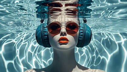 Surreal Submerged Portrait with Water Ripple Effect Mockup