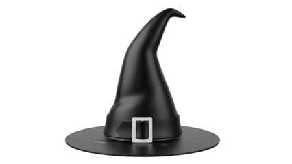 Black witch hat isolated on transparent background