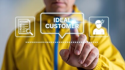 Businessman interacting with ideal customer profile on digital interface