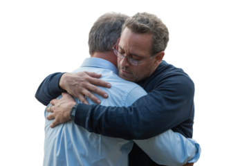 Man hugging another man, isolated
