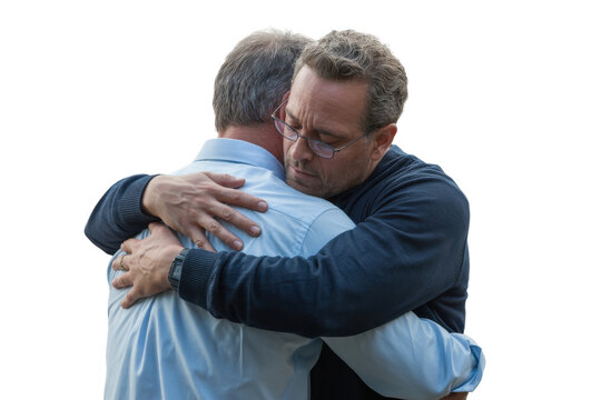 Man hugging another man, isolated