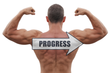 Man with Muscles and Progress Arrow
