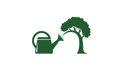 Watering Can and Tree Silhouette Illustration. © sakura
