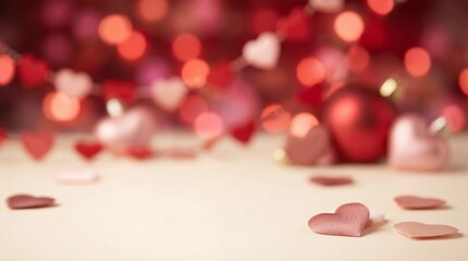 Scattered hearts in a festive setting