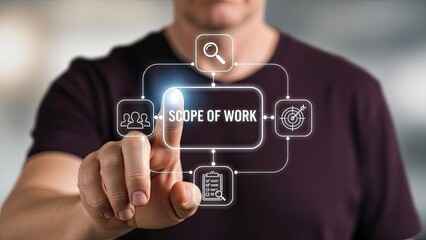 Businessman interacting with scope of work digital interface