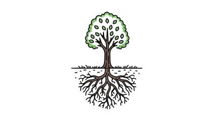 Illustration of Tree with Exposed Roots. © sakura