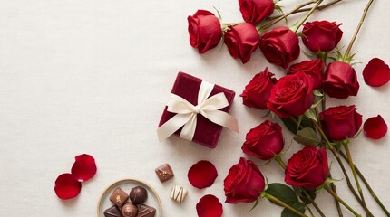 Romantic gift arrangement with roses and chocolates