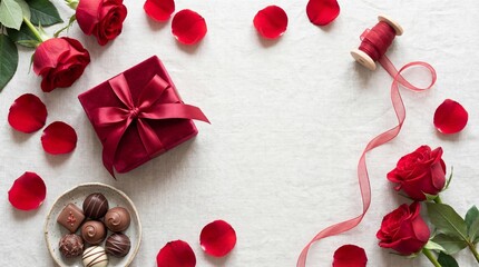 Romantic gift arrangement with roses and chocolates