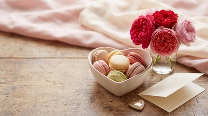 Delicate macarons and fresh flowers