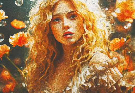 Orange And Beige Vivid Oil Print Photo Effect