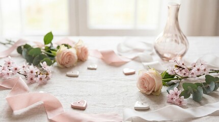 Elegant table setting with delicate roses