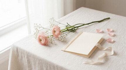 Delicate floral arrangement on a window table