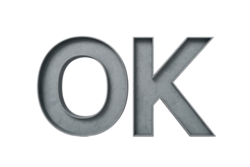 OK text in metal material on transparent background