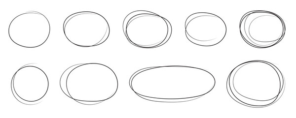 Hand drawn circle highlighter set black and red vector design, eps 10
