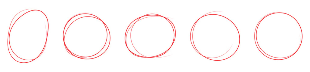 Hand drawn red circle and oval doodles vector set on white background. Perfect for message note mark design element presentations infographics flowchart.