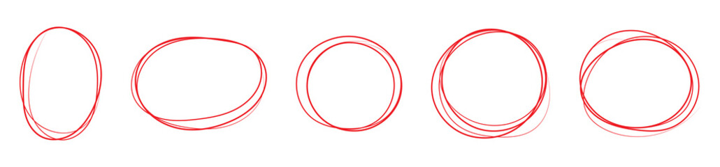 Red hand drawn circle set