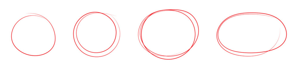 Hand drawn red circle and oval doodles vector set on white background. Perfect for message note mark design element presentations infographics flowchart.