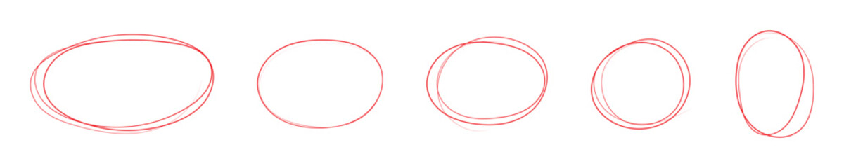 Red hand drawn circle set