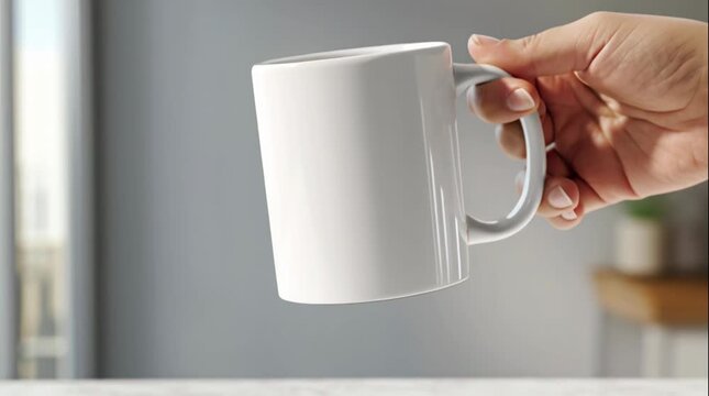 Sitting Quietly with a White Ceramic Mug on a Marble Surface