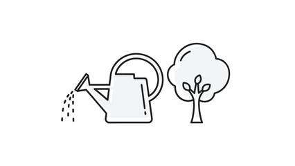 Fototapeta premium Simple Line Drawing of Watering Can.