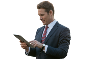 Professional Man Using Tablet on Isolated Background