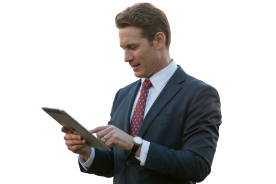 Professional Man Using Tablet on Isolated Background - Powered by Adobe