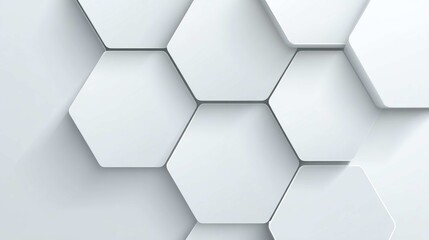 Abstract white honeycomb pattern with hexagonal shapes, light and shadows creating depth