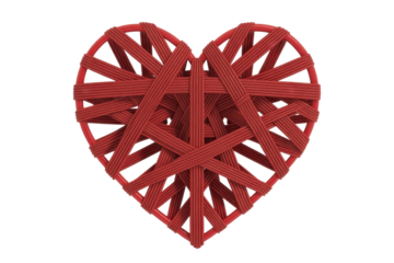 Red Heart Made of Ropes on Isolated Background