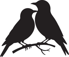 Fototapeta premium Minimal Bird Couple Silhouette SVG Perched Close Together – Elegant Nature Vector Illustration