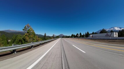 Volcanic Legacy Scenic Byway Shasta 5 North Weed to Mt Shasta 06 Rear View Driving Plates California USA Ultra Wide